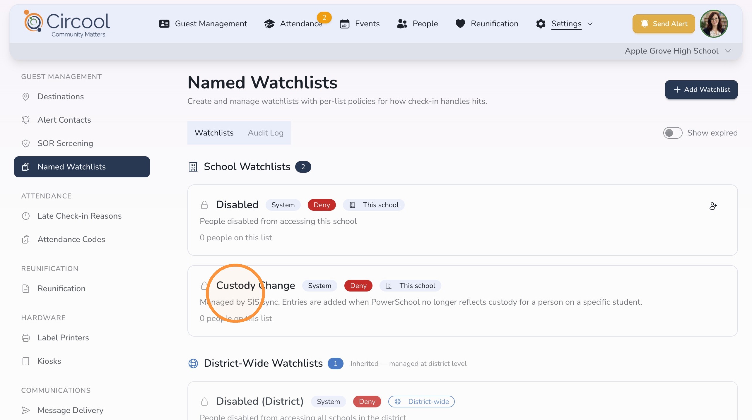 Watchlist details in Circool