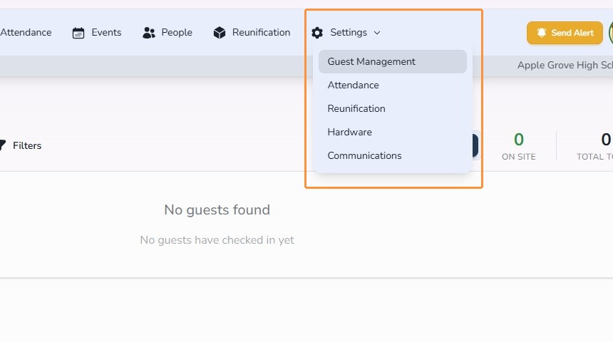 Guest Management settings menu