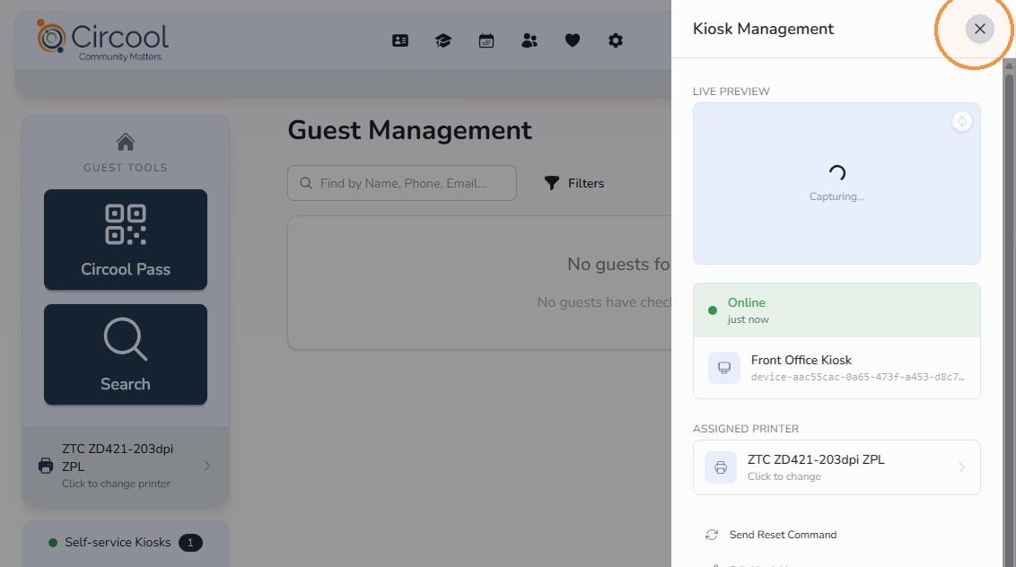 Close Kiosk Management panel