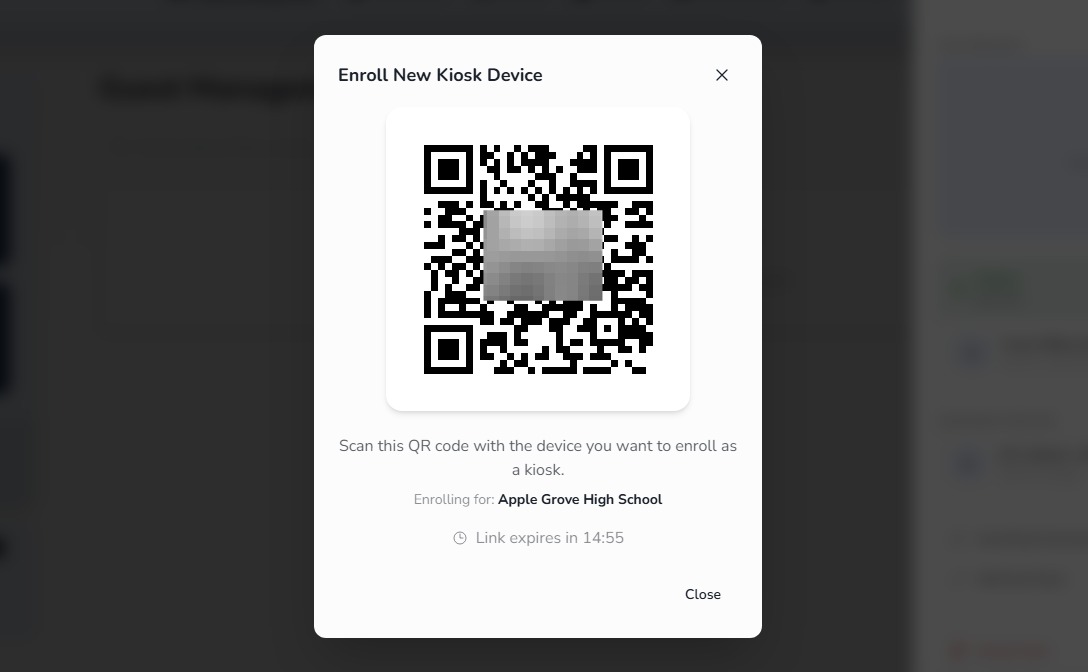 Kiosk enrollment QR code
