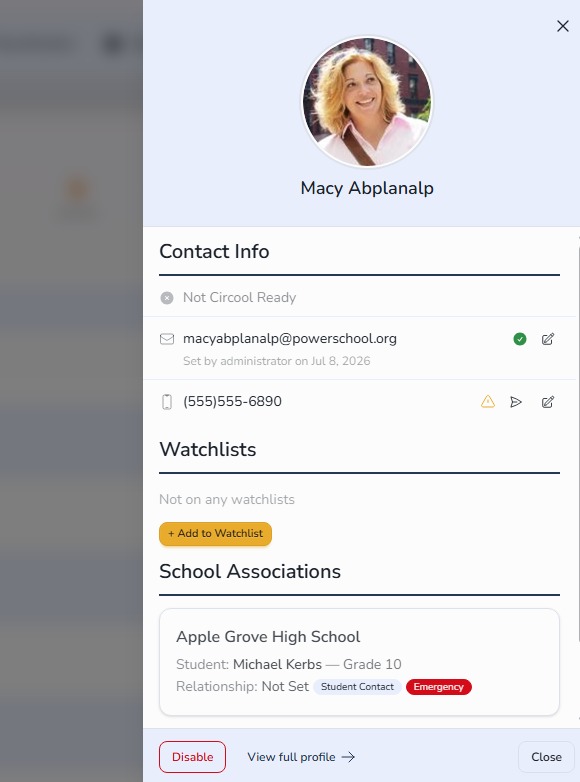 Person profile details in Circool