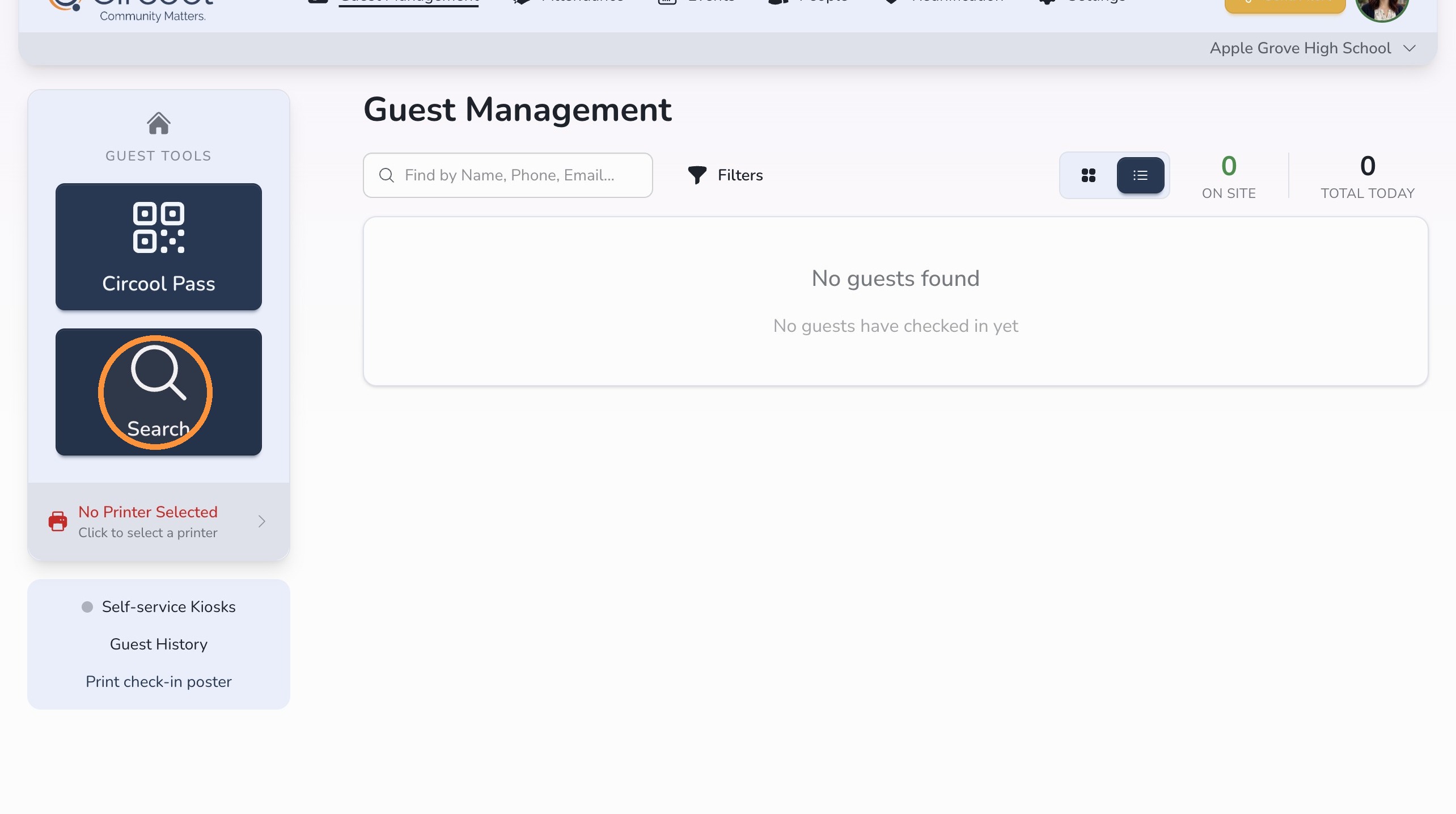 Search button in Guest Management