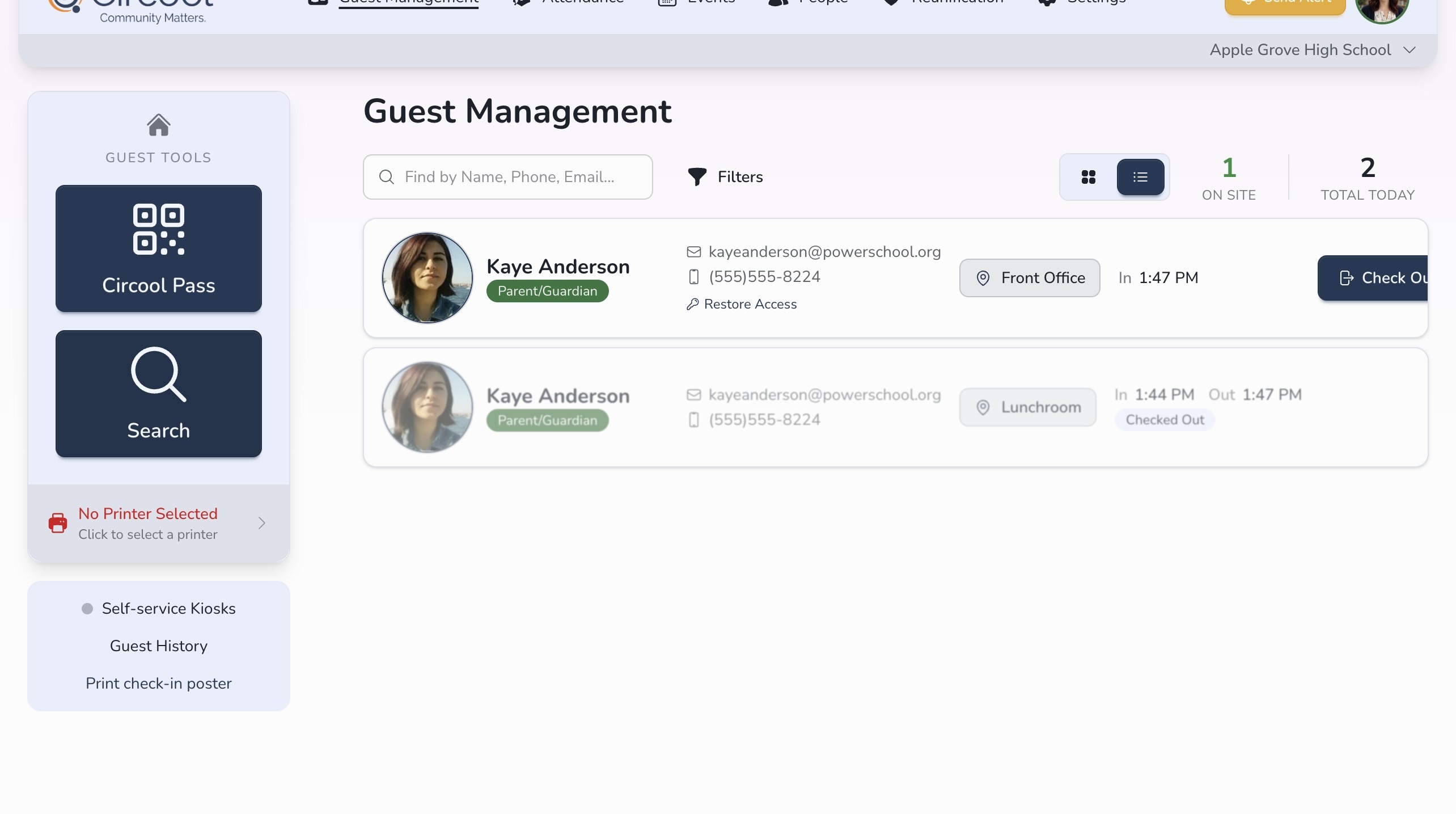 Checked out guest record in Circool