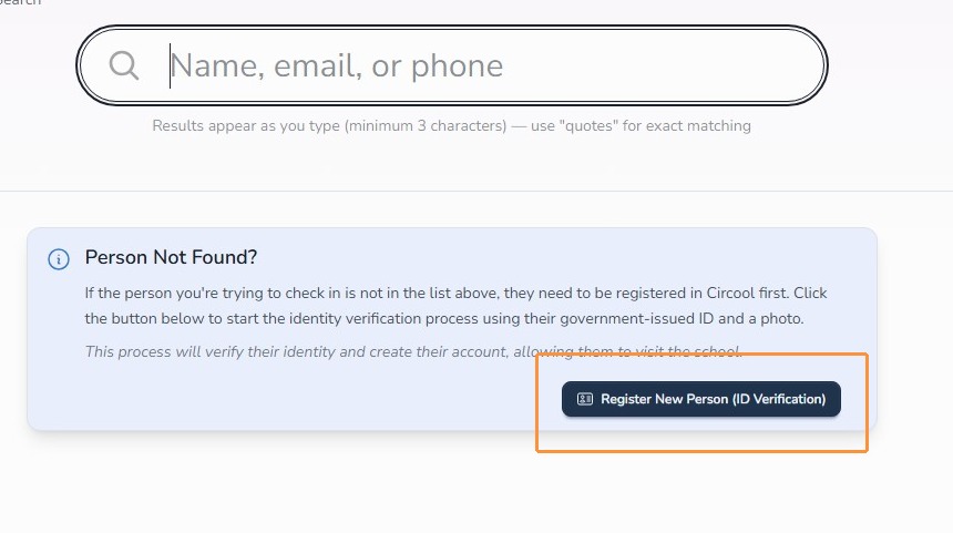 Register New Person ID Verification button in Circool