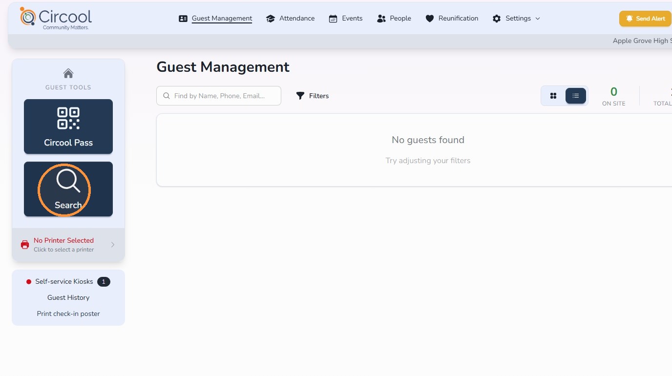 Search button in Guest Management
