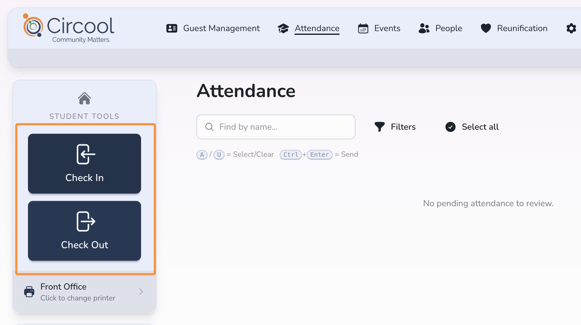 Attendance menu in Circool
