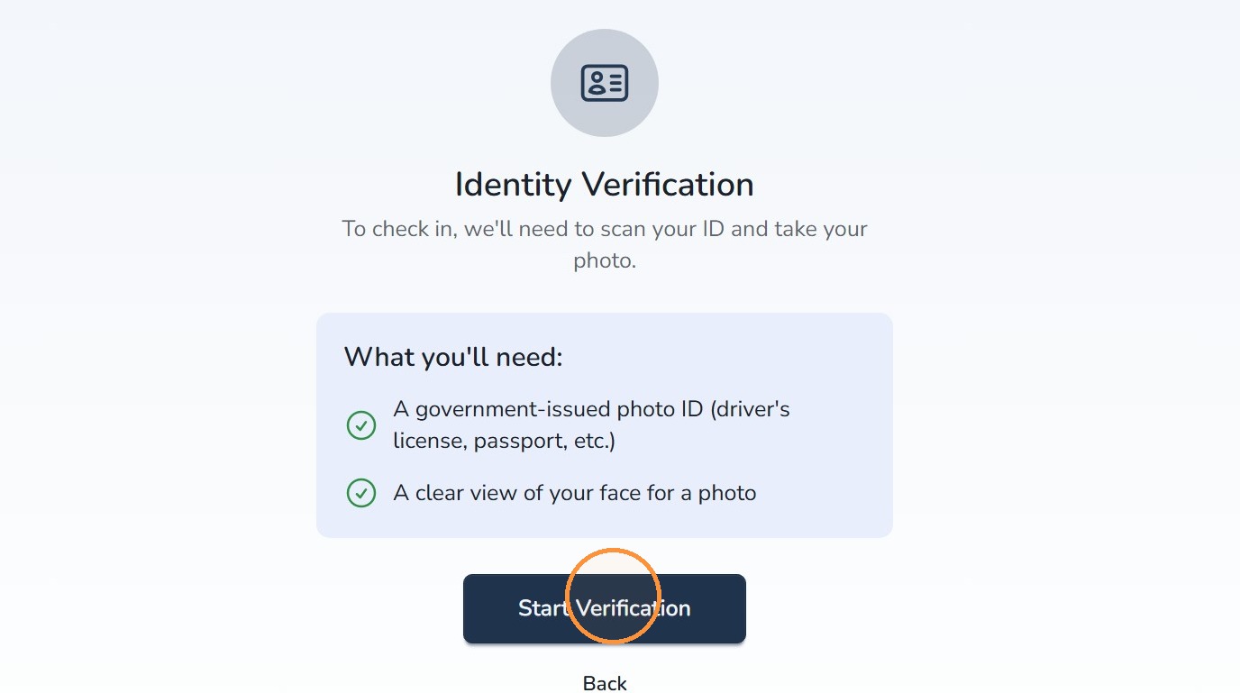 Guest starts verification on kiosk