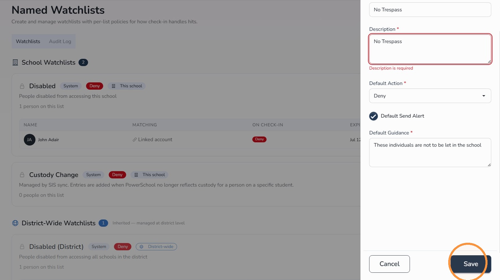 Save Watchlist settings in Circool
