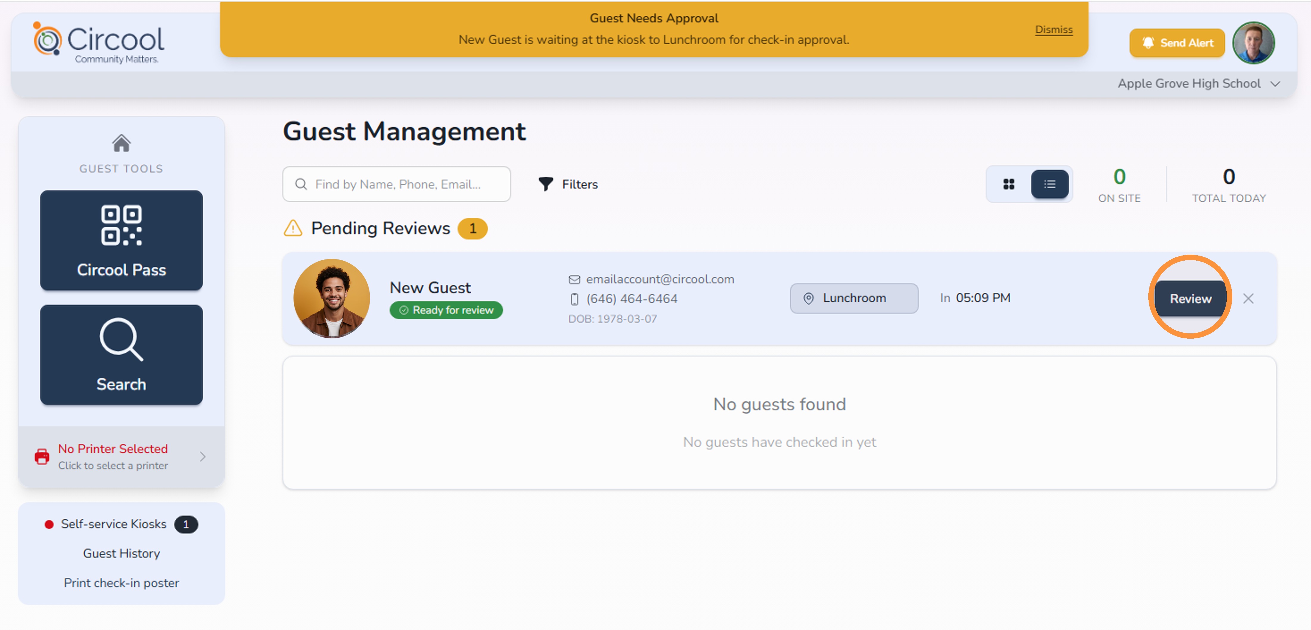 Pending Review guest record in Circool