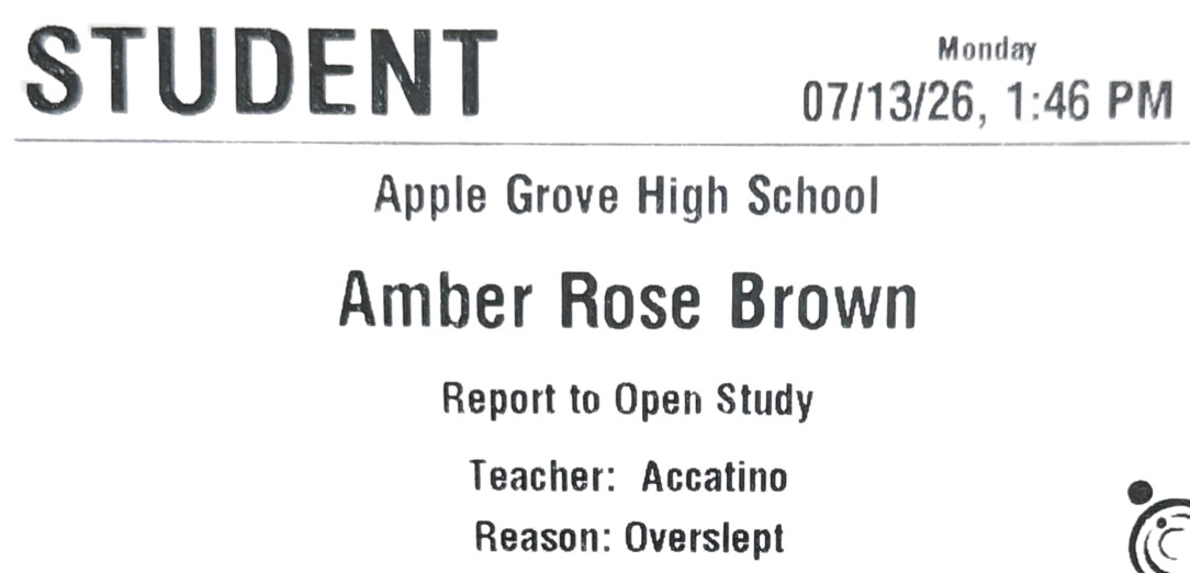 Printed student hall pass