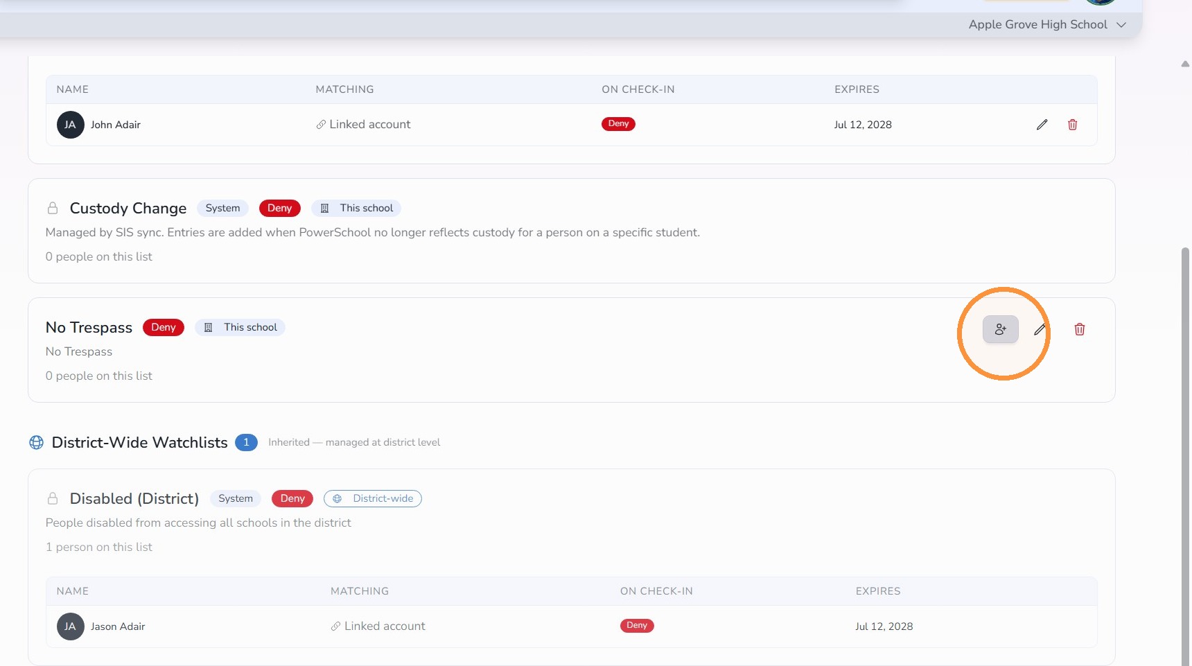 Add Member icon for a Watchlist in Circool