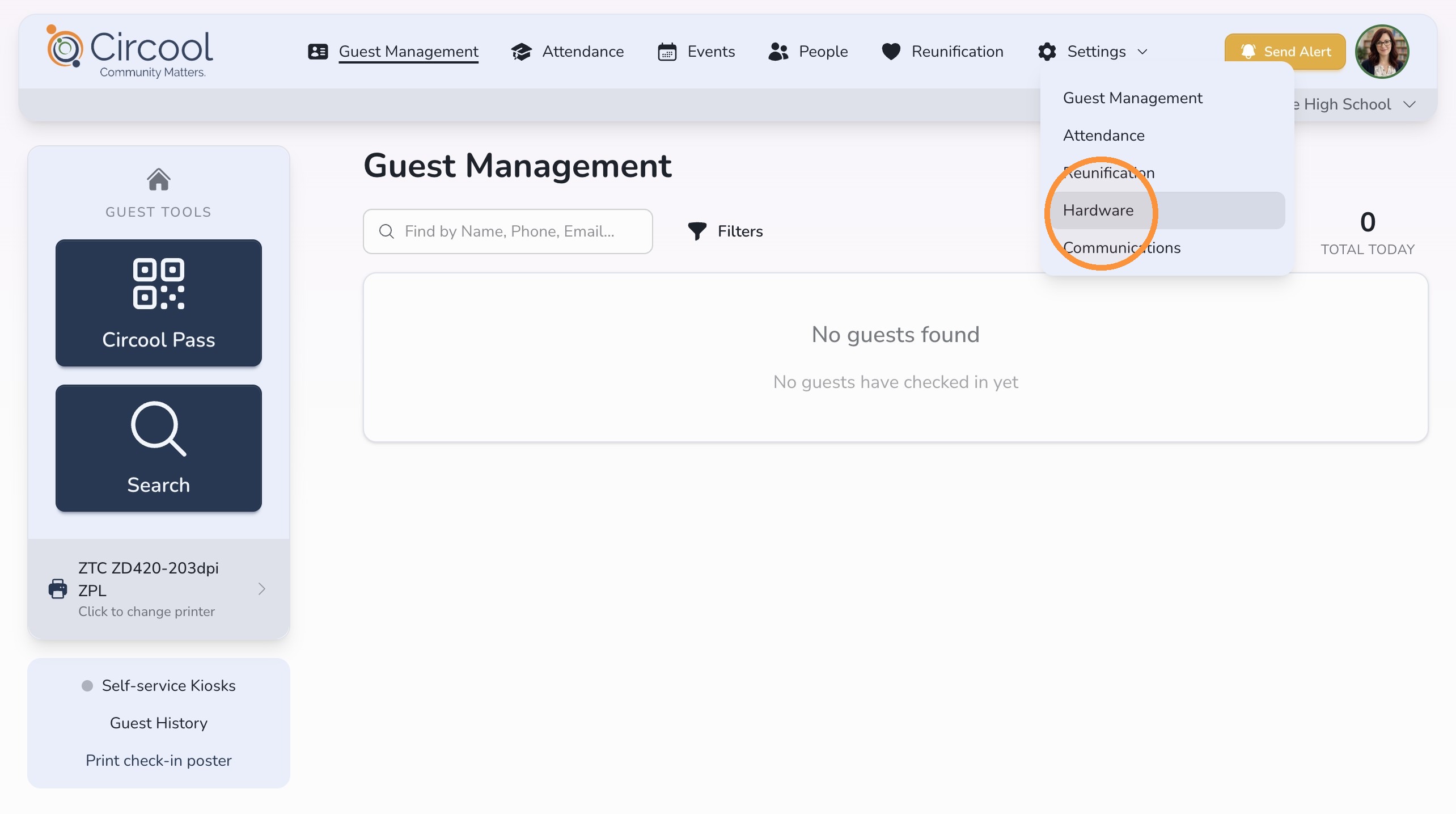 Open Hardware settings in Circool