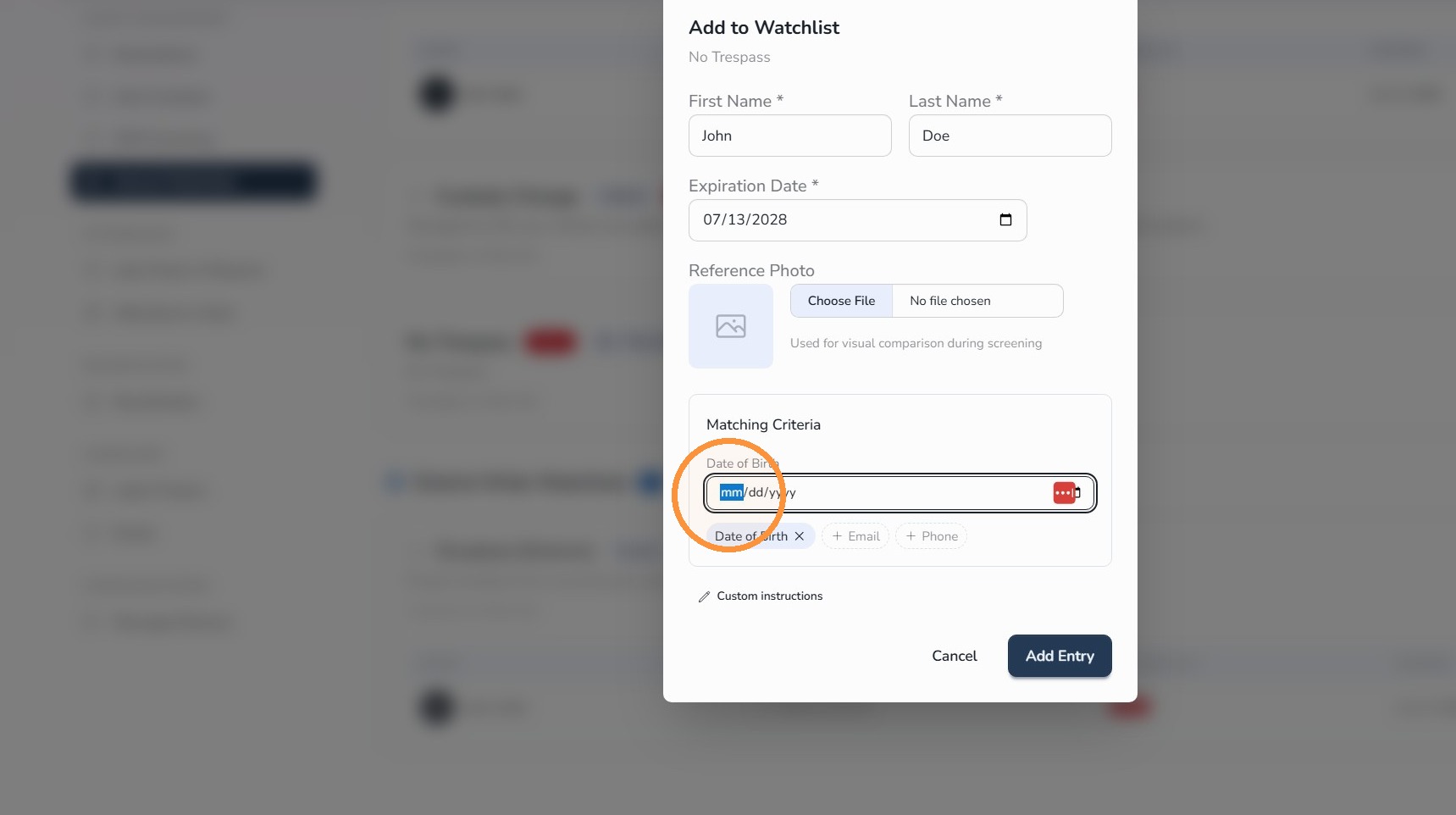 Date of birth matching saved for Watchlist entry