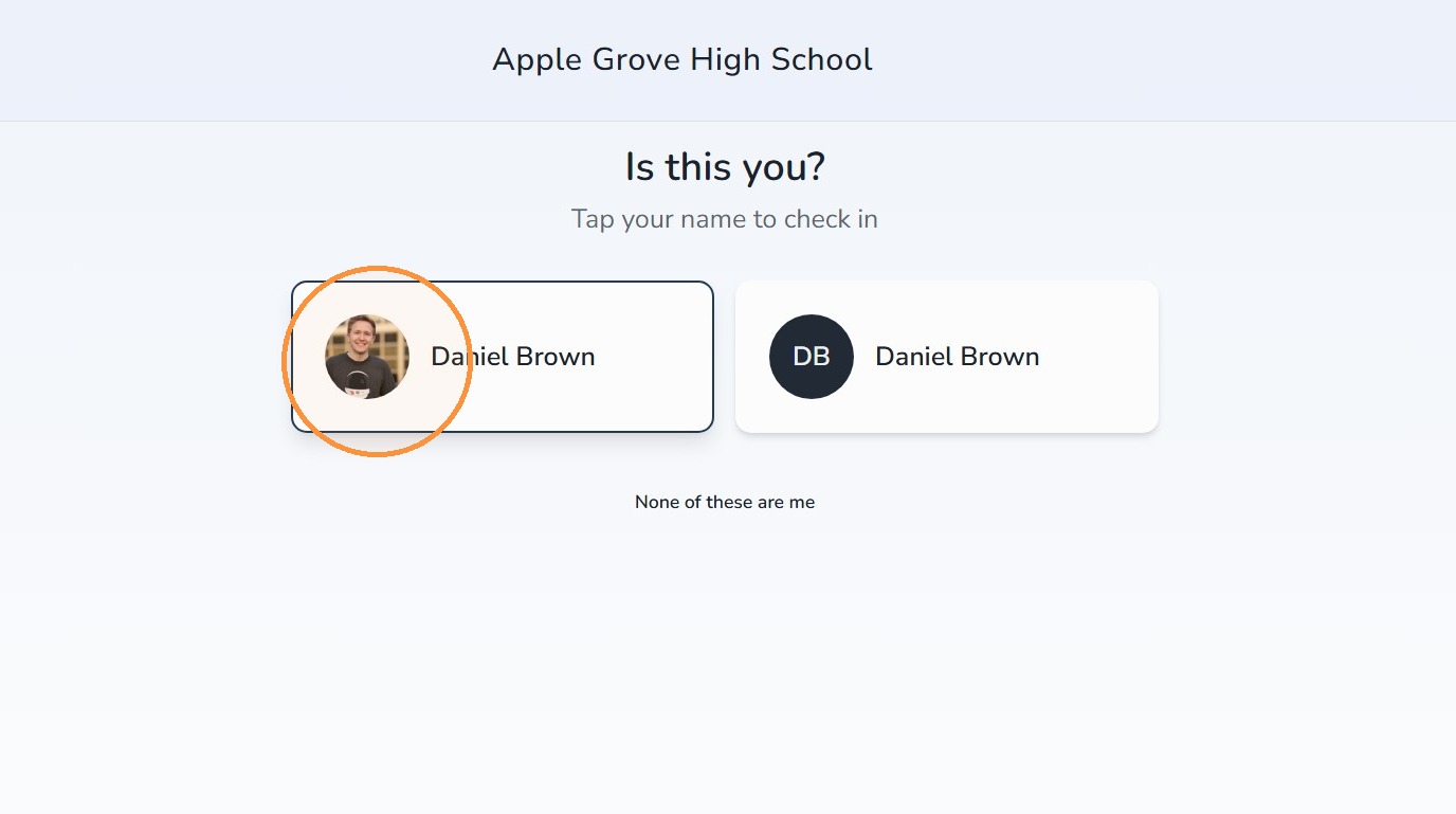Guest selects their name from kiosk search results