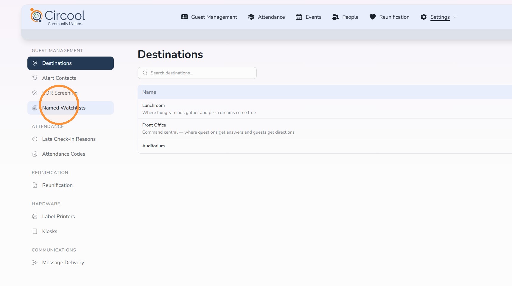 Named Watchlists settings in Circool