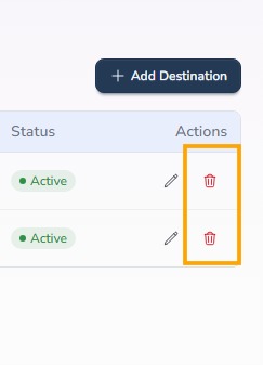 Delete destination using trash icon in Circool