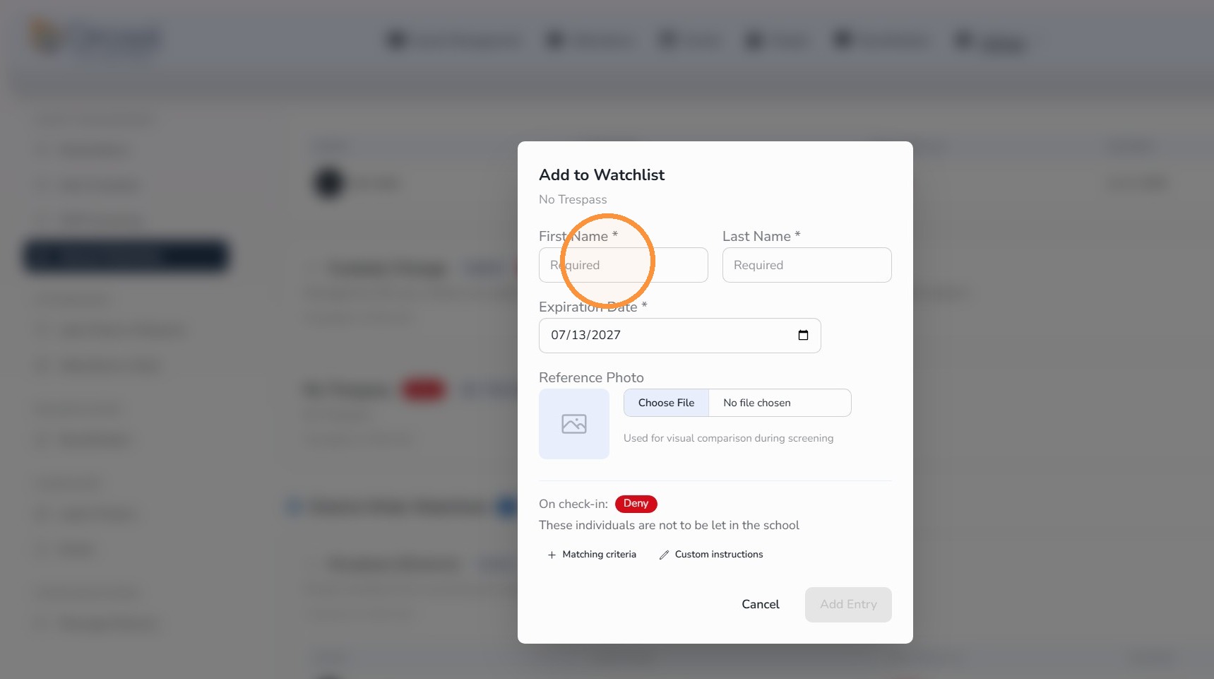 Enter a manual Watchlist member name