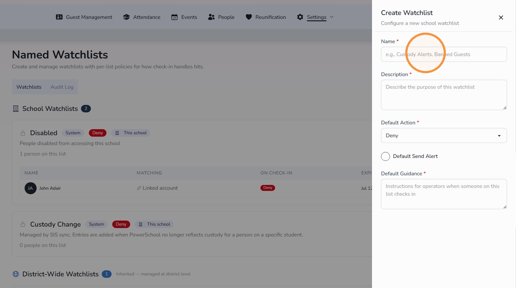 Enter Watchlist name and description in Circool