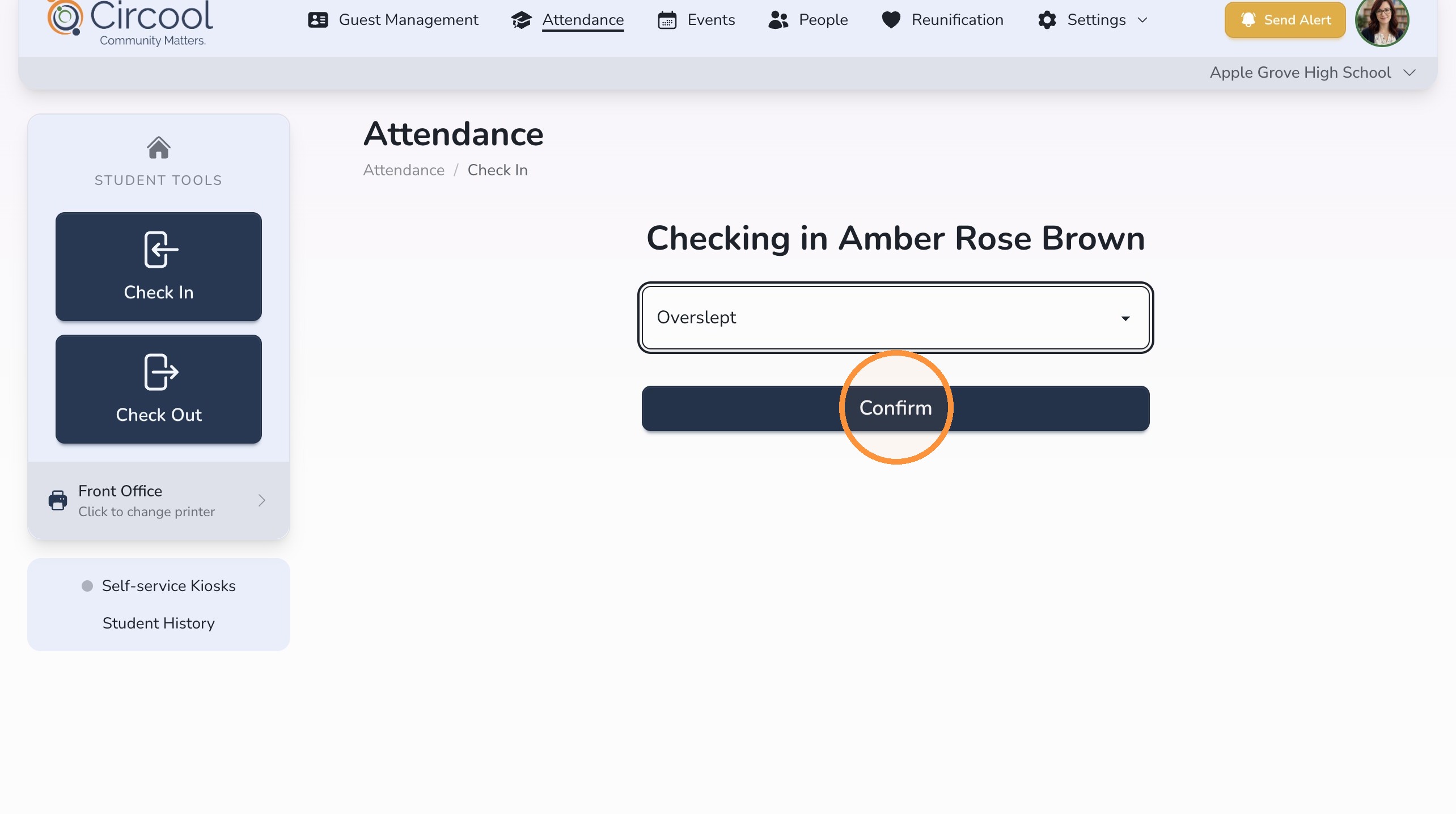 Select tardy reason and confirm
