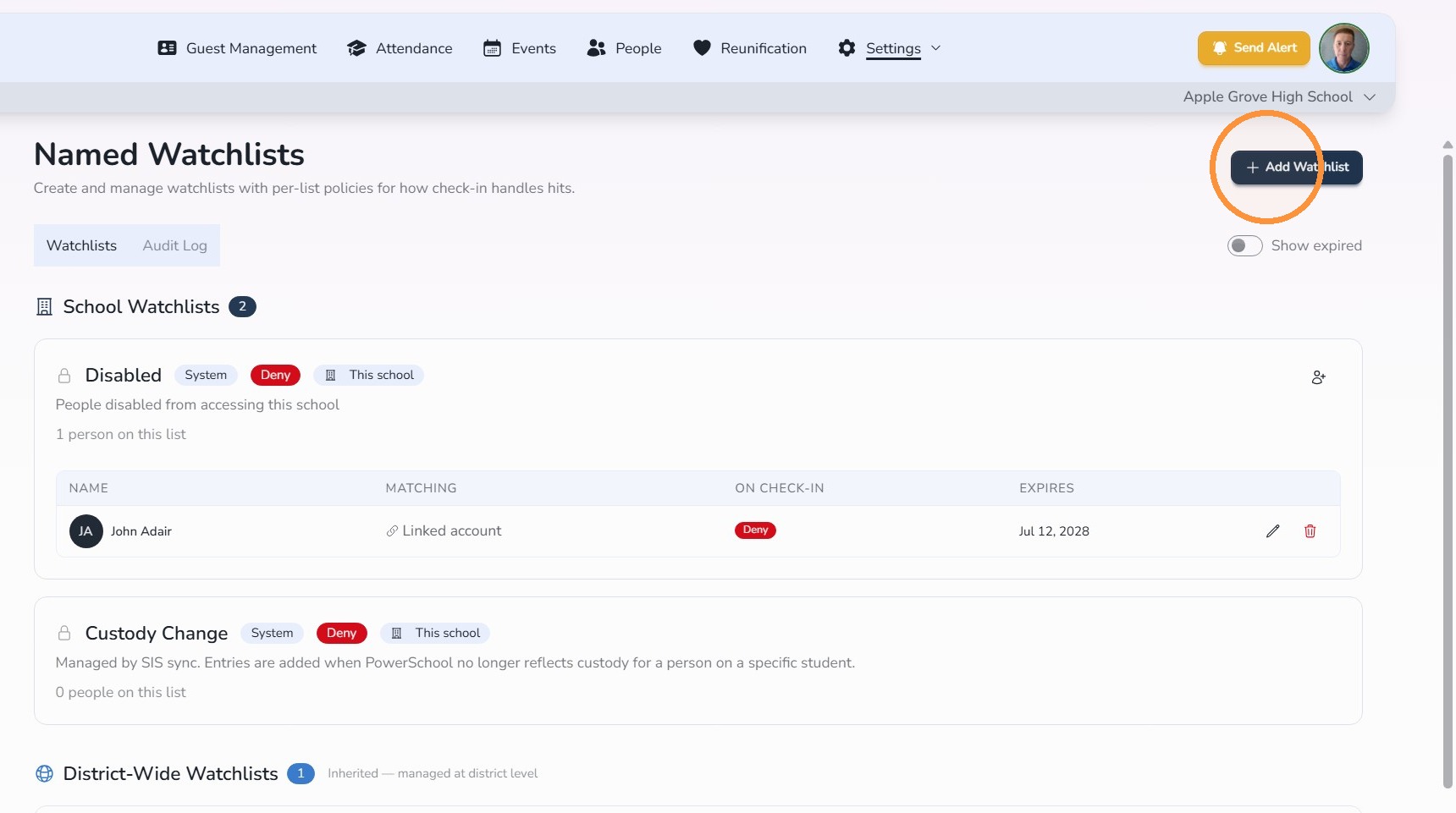 Add Watchlist button in Circool