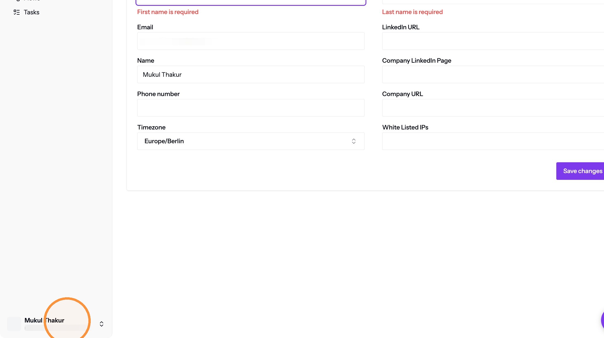 Opening the profile menu from the sidebar again