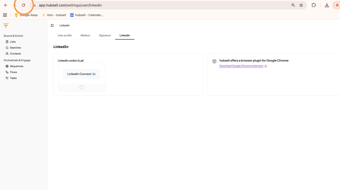 Refreshing the hubsell page after connecting