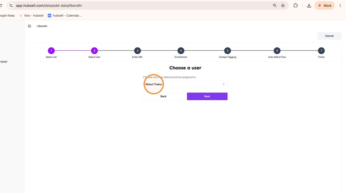 Selecting the user the data is assigned to