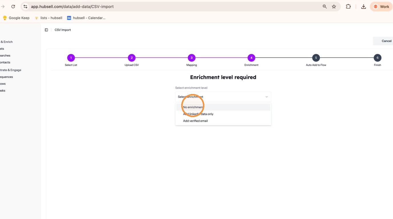 Choosing an enrichment type for the CSV import