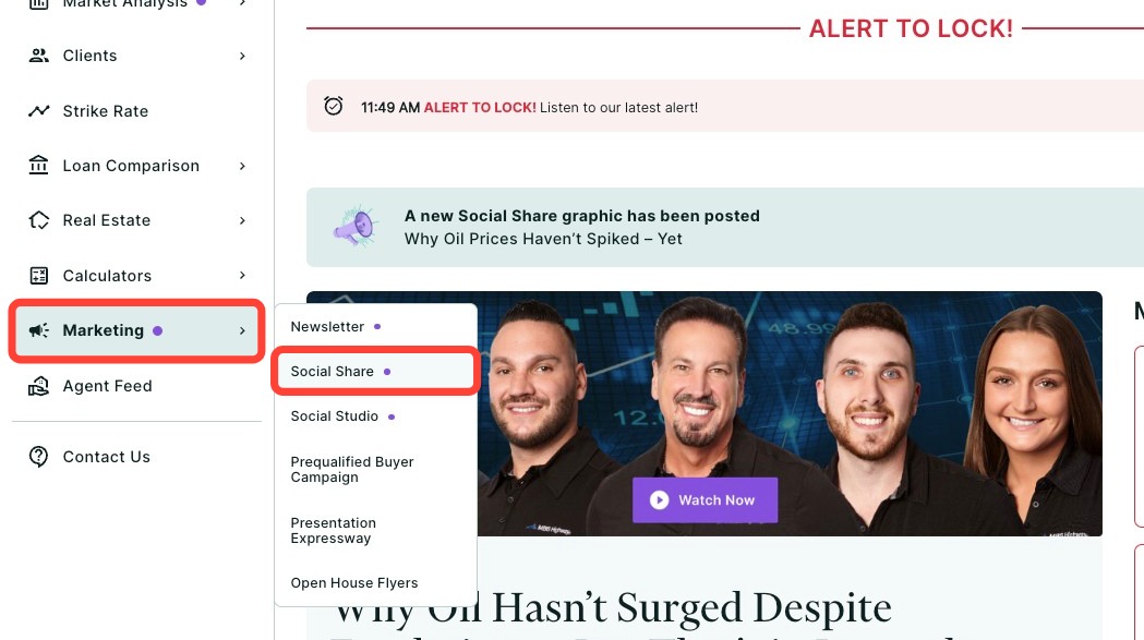 Social Share under the Marketing tab in the left-hand navigation menu