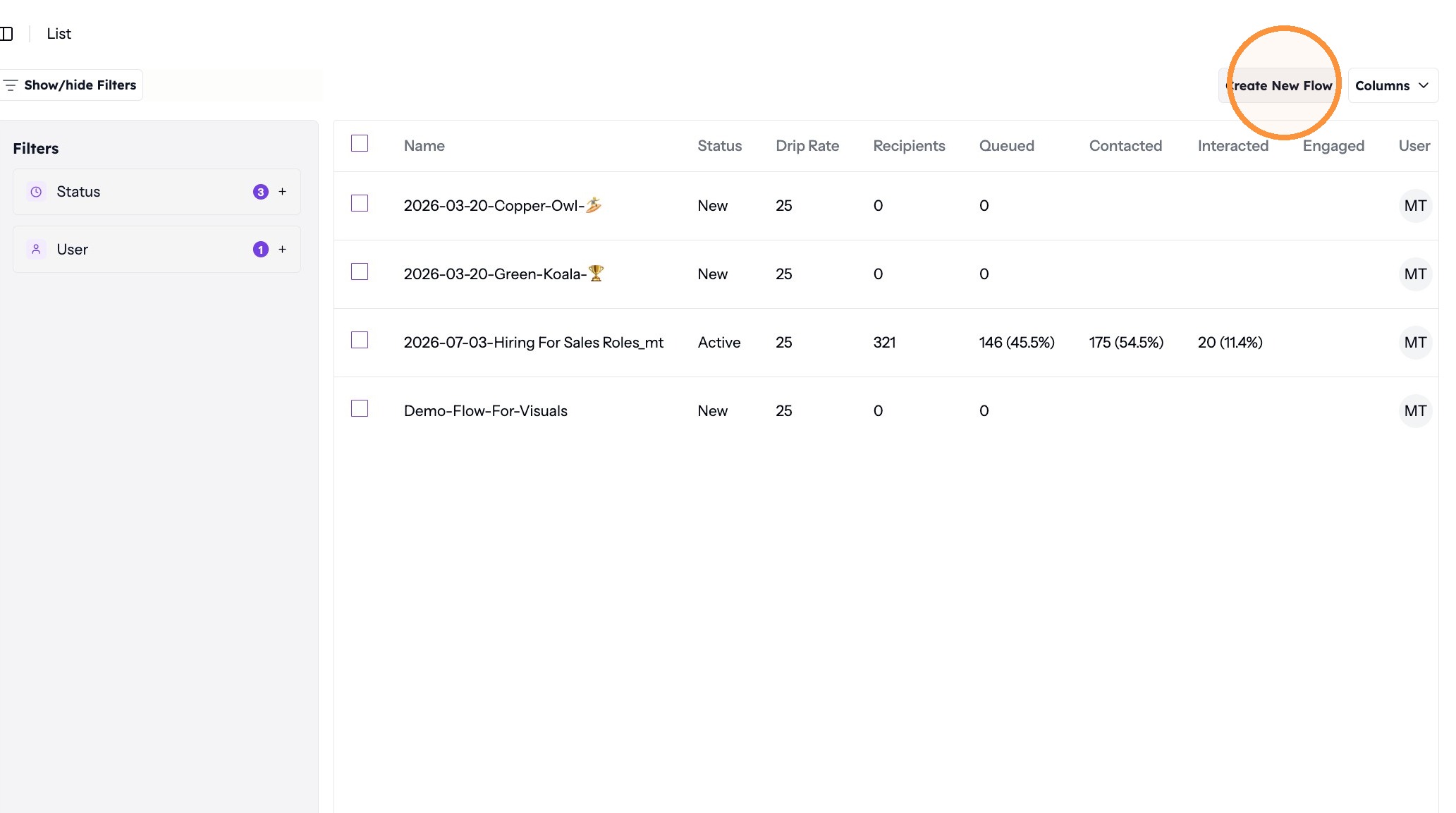 The Create New Flow button