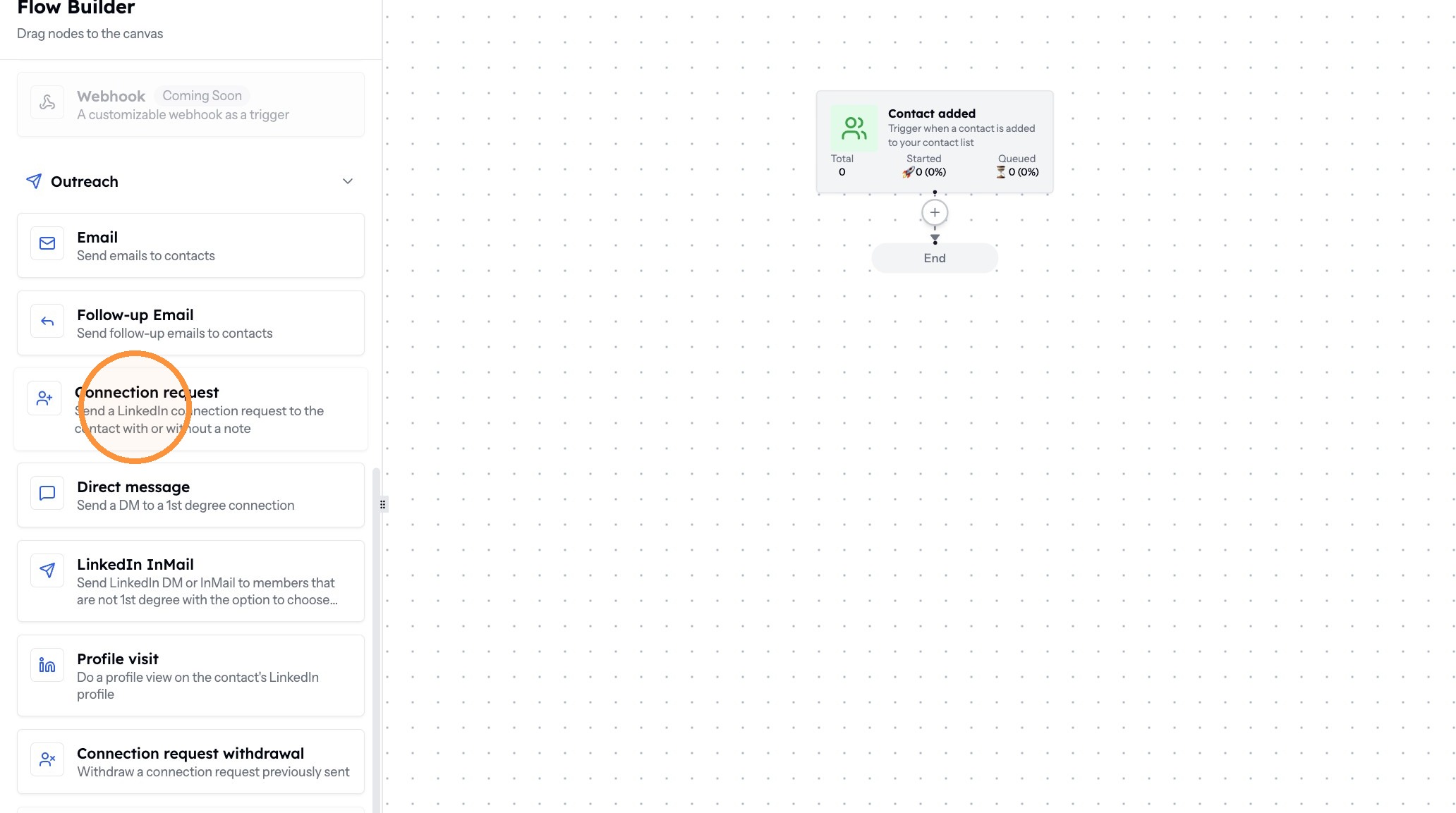 Dragging Connection request into the flow