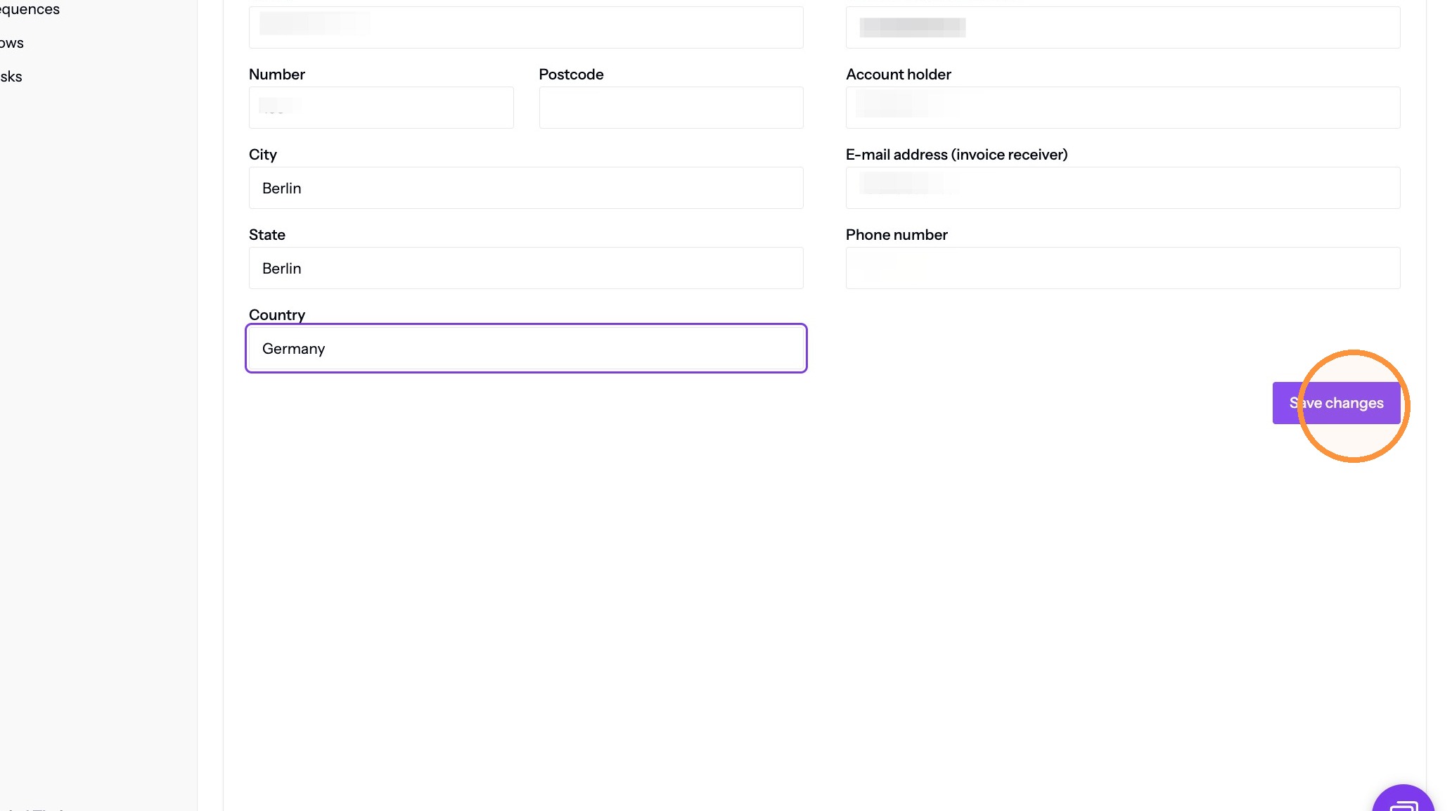 The Save changes button on Company Settings