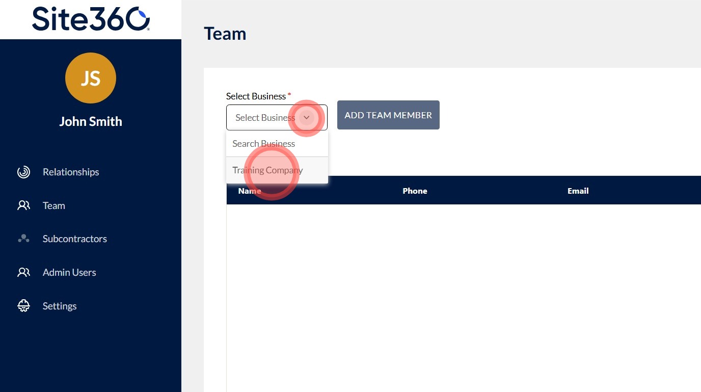 Select business dropdown