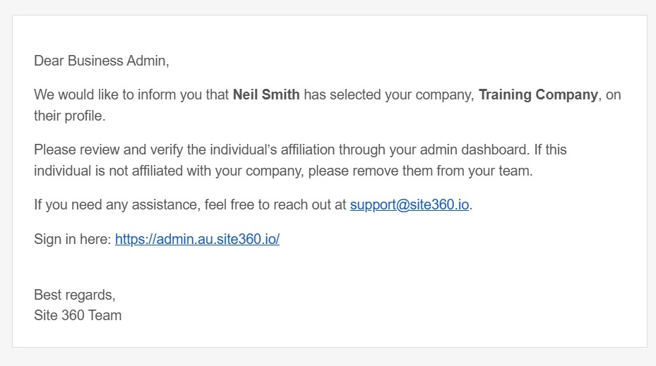 Email notification example