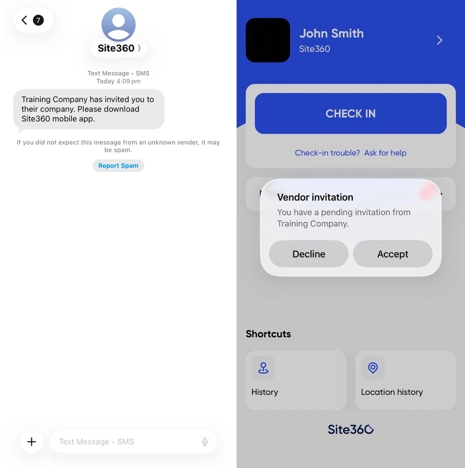 App invite accept or reject pop-up