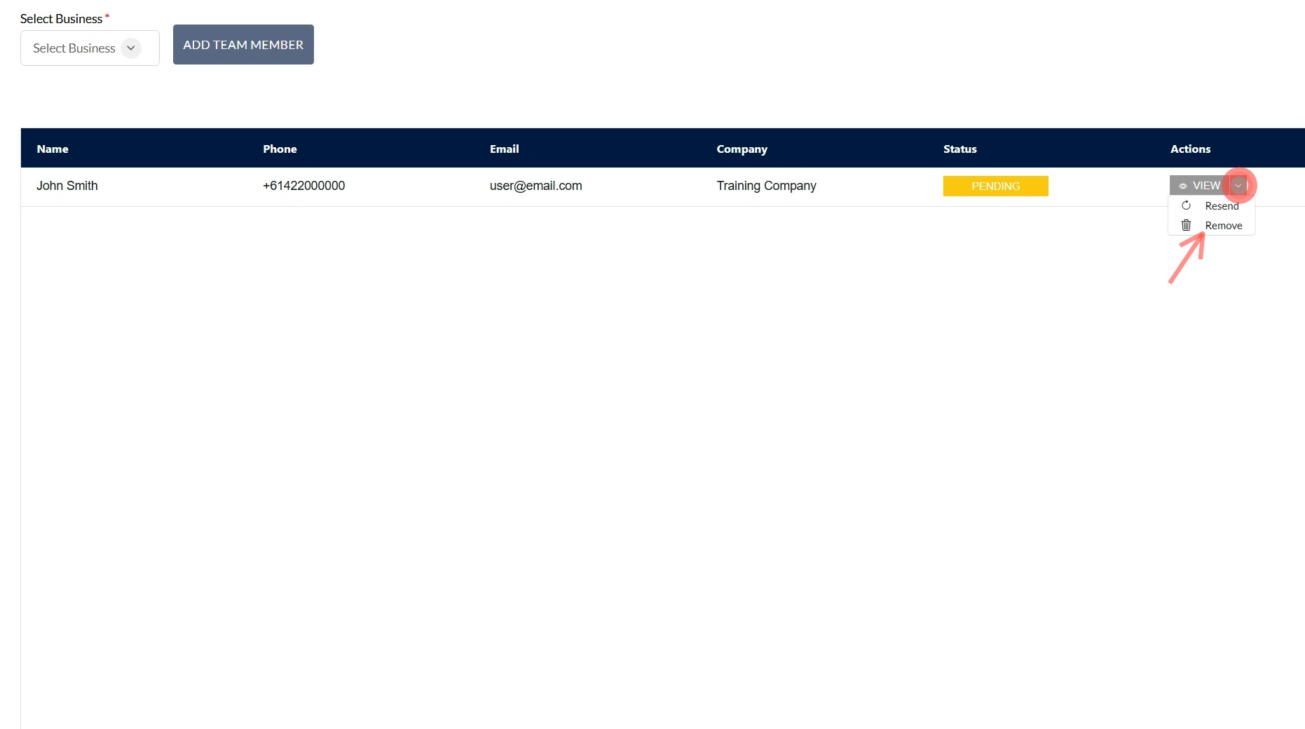 Resend team member invitation