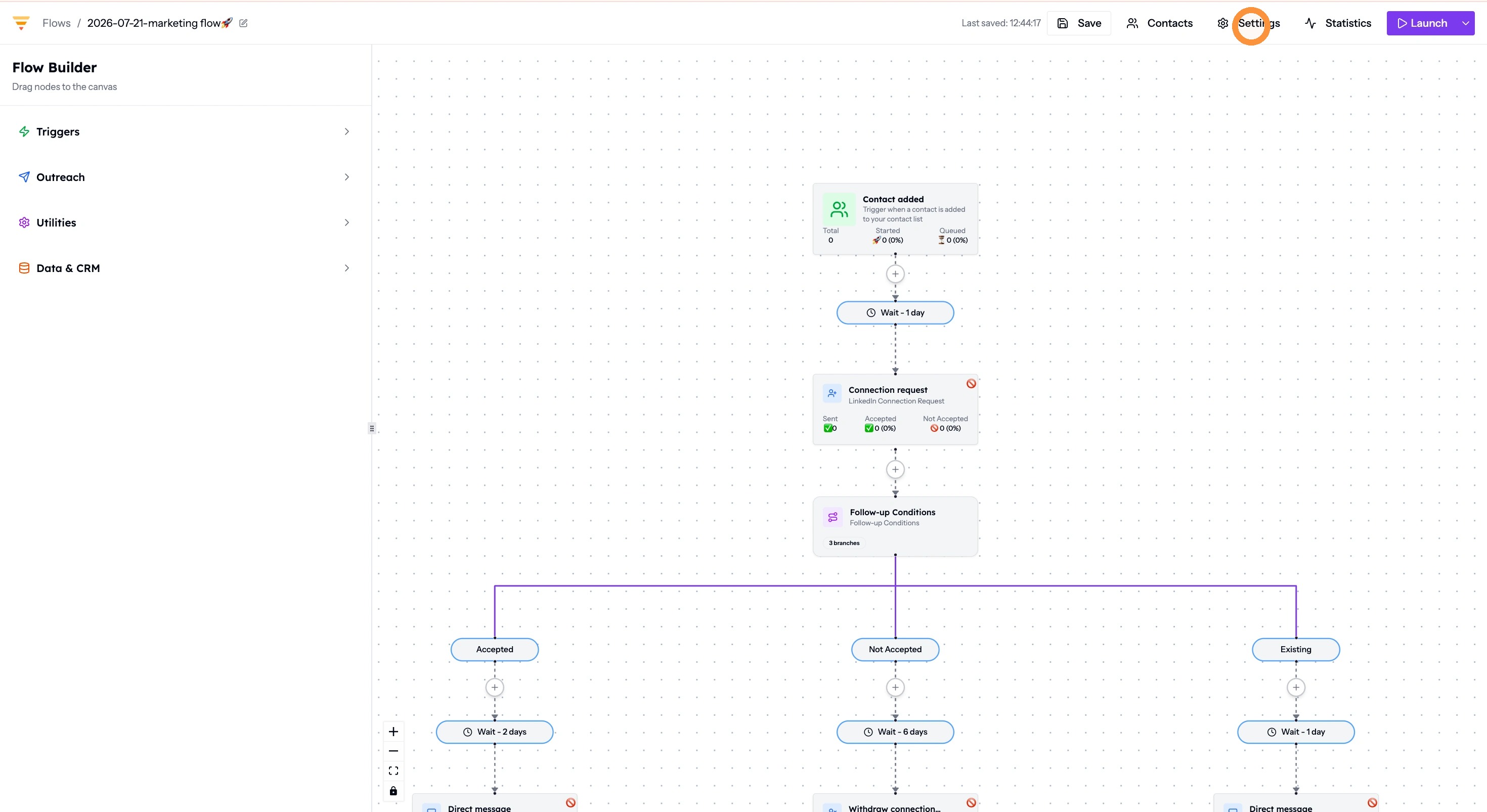 Opening the Flow Settings from the top-right menu