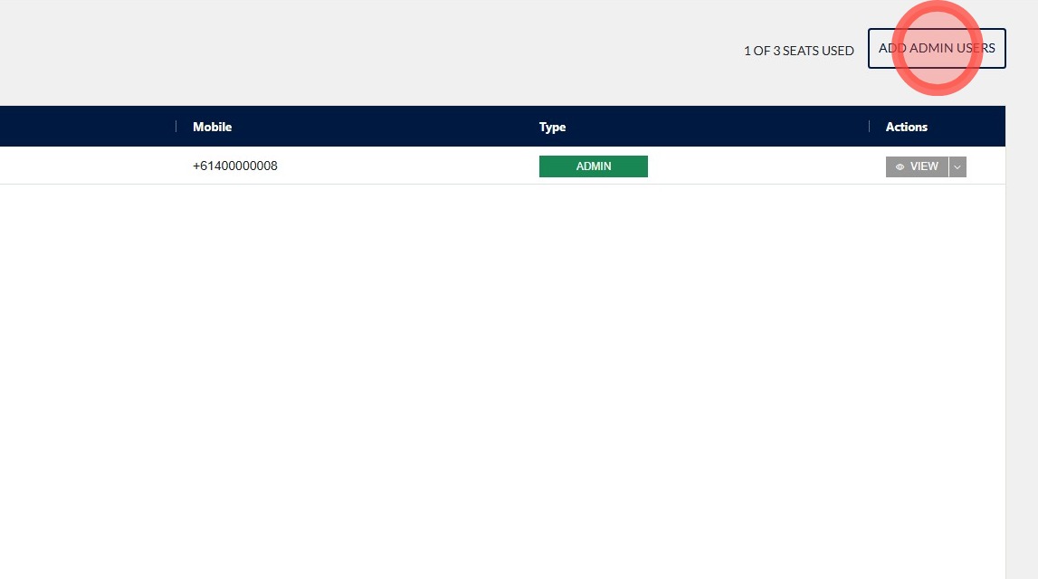 Add Admin User button