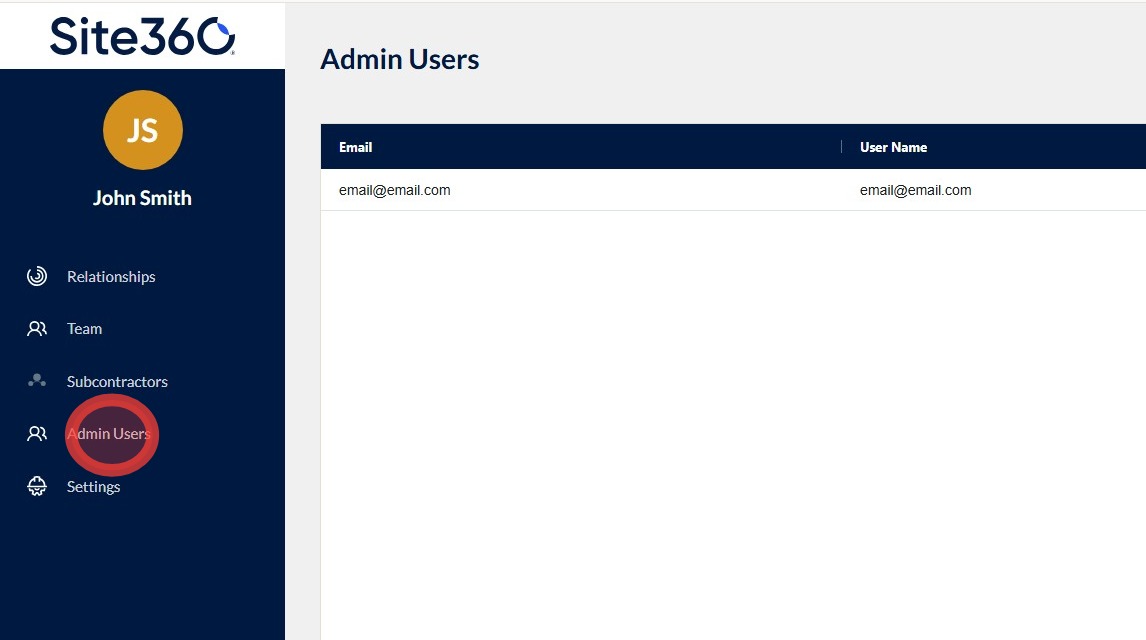 Admin Users in left navigation