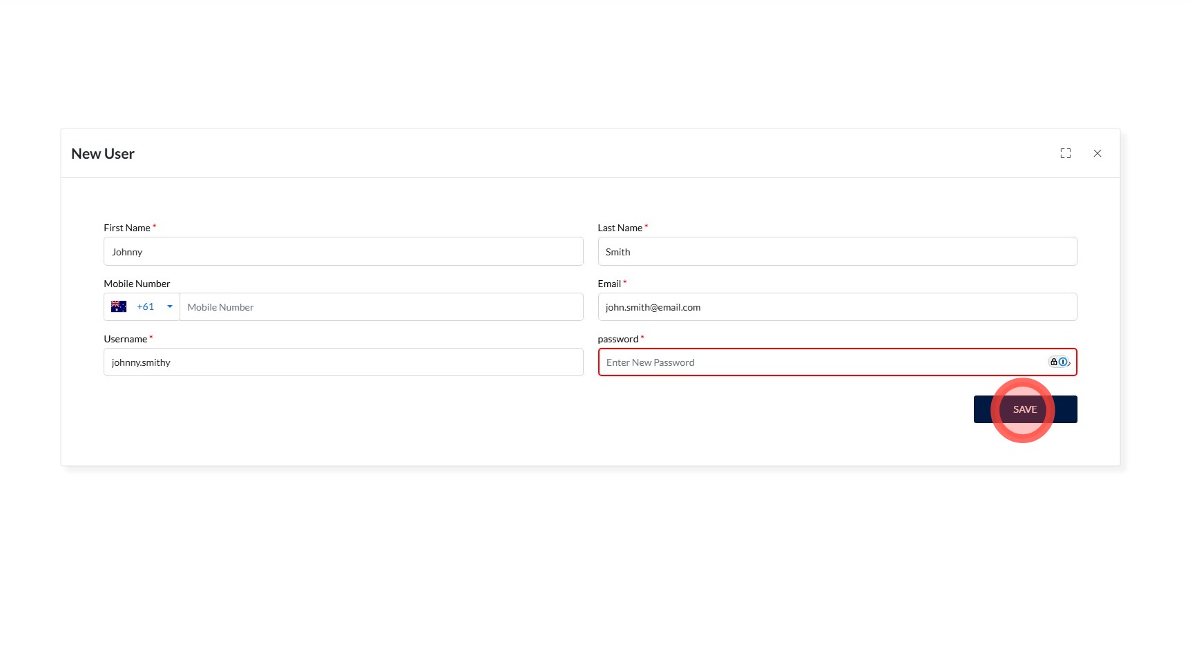 Admin user details form