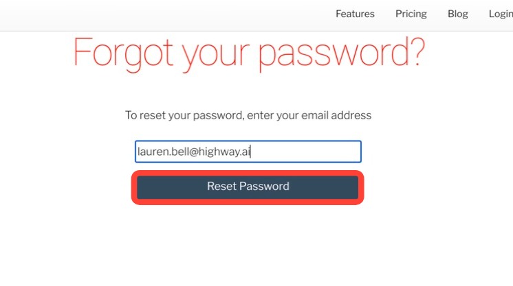 Reset Password button on the password reset screen