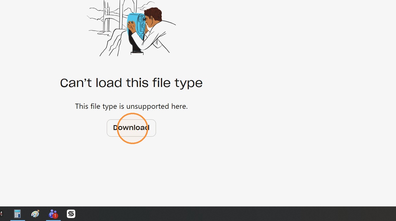 "Download" below "Can't load (preview of) this file type" "This file type is unsupported here."